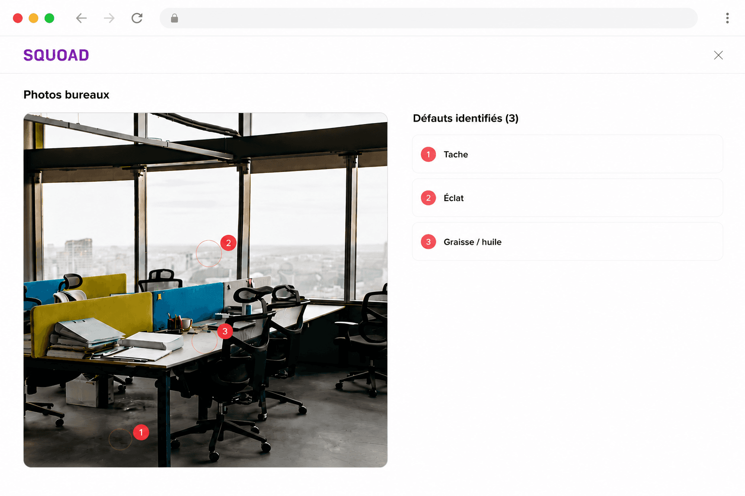 Photo annotée terrain — contrôle qualité avec annotation dans Squoad