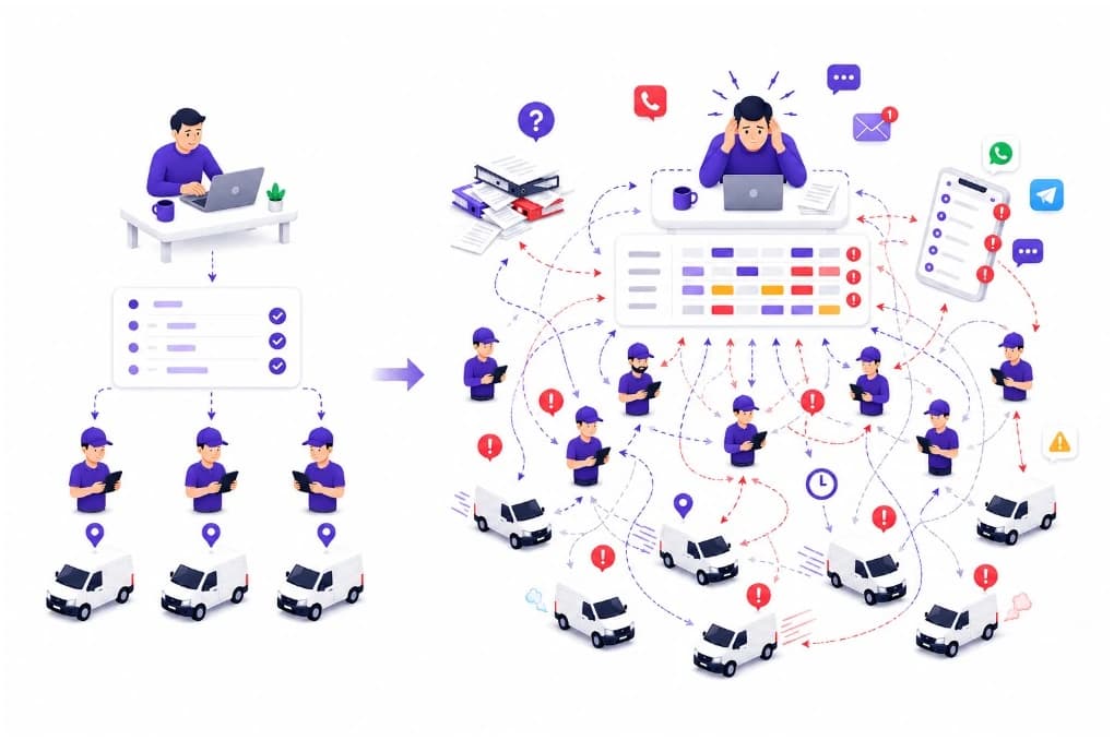 Gestion d’équipes terrain : d’une petite équipe organisée au chaos de coordination à la croissance — notifications, planning flou et perte de visibilité